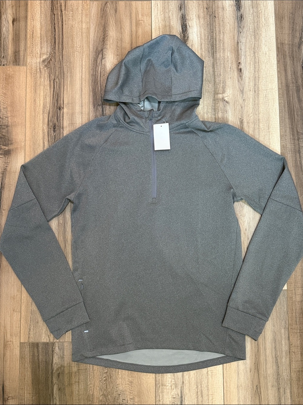 APANA small Men's Heathered Gray Hooded Quarter-Zip Sweater NEW soft stretch